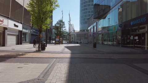 BIRMINGHAM, UK - 2020: The empty city streets of Birmingham during the coronavirus lockdown