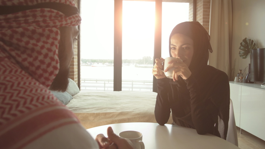 Muslim arab family drinking tea | Shutterstock HD Video #1050833854