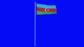 Azerbaijan Flag Waving on wind on blue screen or chroma key background. 4K animation