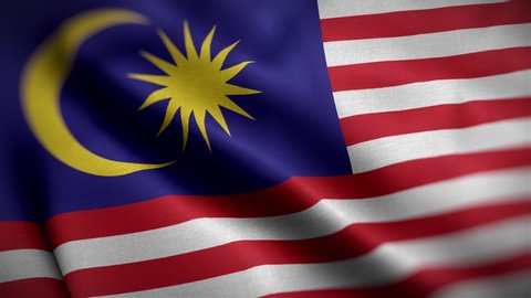 Waving flags of Malaysia close-up. Digital render. Realistic animation. Loop video. Full HD