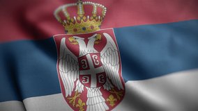 Waving flags of Serbia close-up. Digital render. Realistic animation. Loop video. Full HD