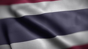 Waving flags of Thailand close-up. Digital render. Realistic animation. Loop video. Full HD