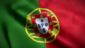 Waving flags of Portugal close-up. Digital render. Realistic animation. Loop video. Full HD