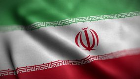 Waving flags of Iranian Iran close-up. Digital render. Realistic animation. Loop video. Full HD