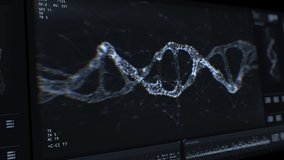 DNA structure research. Genome analyzing. Interface concept. Biochemistry statistics and data displayed on a modern high-tech hospital screen. Genes, genetic disorders. Health data. Diagnosis diseases - Powered by Shutterstock - Get 15% off with code: PIKWIZARD15