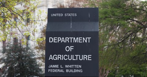 Washington, D.C. / USA - April 1, 2020: A sign outside of the US Department of Agriculture, a federal government building near the Smithsonian Institution. 