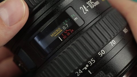 Changing the focal length on the camera's lens. Focus ring close up