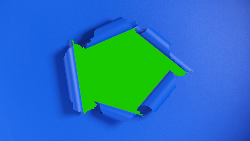 Blue paper tearing from center, opening green chroma key background. Luma matte included. 3d animation Royalty-Free Stock Footage #1050899386