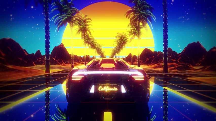 3d Retro Synthwave Palms Landscape Stock Footage Video (100% Royalty ...