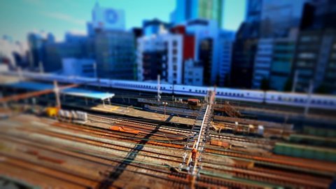 Miniature tilt-shift scene of train station at TOKYO, JAPAN shot by lensbaby  2016/11/15