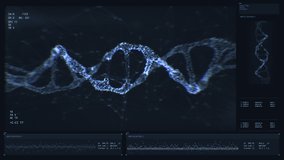 Genome analyzing. DNA structure research. Interface concept. Biochemistry statistics, data and charts displayed on a modern high-tech laboratory screen. Genes, genetic disorders. Health data. 4K Clip - Powered by Shutterstock - Get 15% off with code: PIKWIZARD15