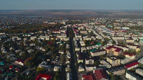 Daytime aerial view of a city from drone. Video with a landscape of small town