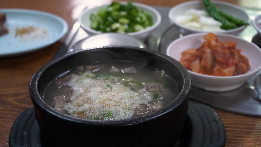 Someori(cow's head) gukbab is korea traditional meal beef soup with steam rice Royalty-Free Stock Footage #1050928663