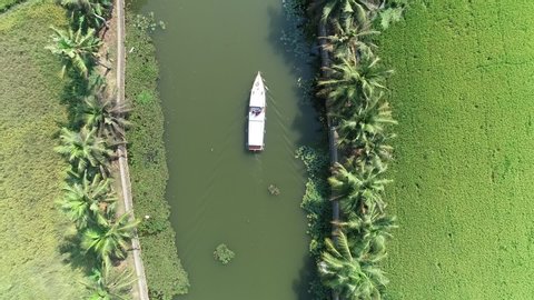 small boat moving through the backwaters of Alleppey,Kerala 