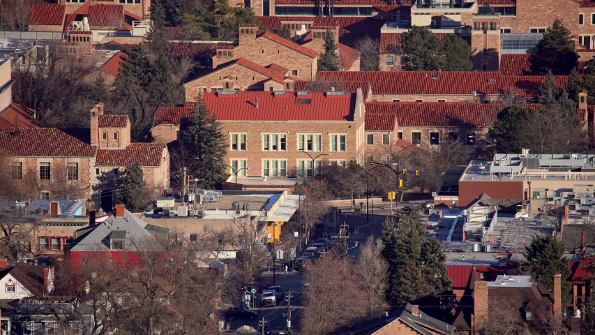 Aerial view of college campus in Boulder, Colorado