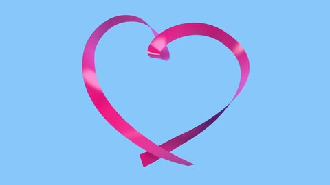 digital  3D animation with camera following pink ribbon forming heart shape frame with place for text message, alpha channel included so it is easy to put this object in any scene