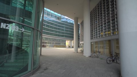 Milan, Italy, April 22, 2020: modern architecture. Government of the Lombardy region in the Directorate of Milano. Quarantine period from pandemic corona virus covid19. European Union. 