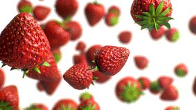 Strawberry falling in slow motion. 3d CGI animation.