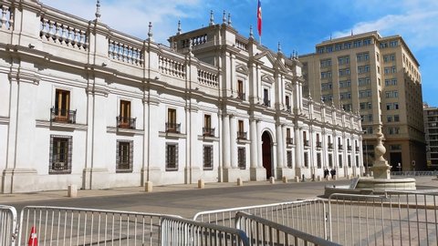 Santiago de Chile, RM / Chile; April 21 2020: Exterior of the Chilean Presidential palace in Santiago de Chile during coronavirus pandemic.
