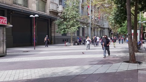 Santiago de Chile, RM/Chile; April 21 2020: People walking the streets at Santiago de Chile during coronavirus pandemic