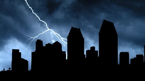 San Diego Cityscape Dark Skyline Skyscrapers Stock Footage Video (100%