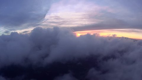 Cloud Sunset with lens flair. Cloud Sunset, 4k natural flight. 