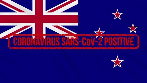 New Zealand swaying flag stamped with positive response to COVID-19, loop