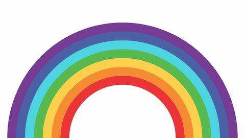 Animated rainbow appears from left to right. Bright vector illustration isolated on white background.