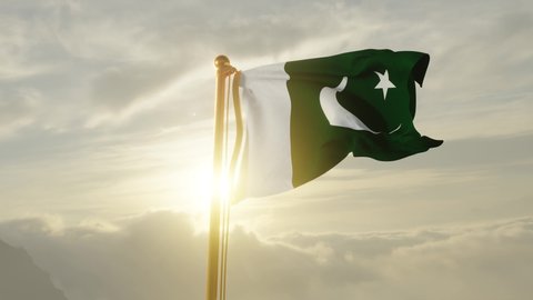 Flag of Pakistan Waving in the wind, Sky and Sun Background, Slow Motion, Realistic Animation, 4K UHD 60 FPS Slow-Motion