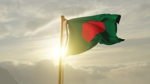 Flag of Bangladesh Waving in the wind, Sky and Sun Background, Slow Motion, Realistic Animation, 4K UHD 60 FPS Slow-Motion
