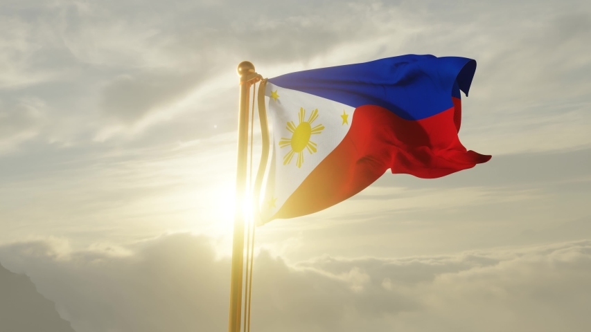 Flag of Philippines Waving in the wind, Sky and Sun Background, Slow Motion, Realistic Animation, 4K UHD 60 FPS Slow-Motion Royalty-Free Stock Footage #1051030846