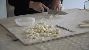 cutting pasta gnocchi pan front view pan