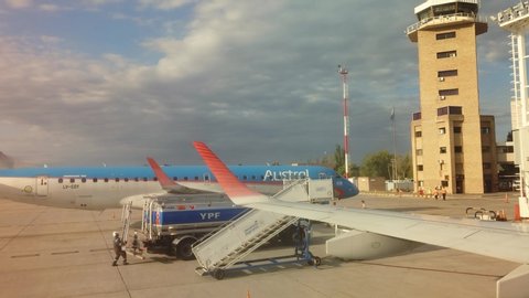 Mendoza / Argentina - March 2020: Airplanes waiting on the Tarmac at the Mendoza International Airport, Argentina.