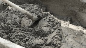 Worker Builder Mix Cement In Bucket