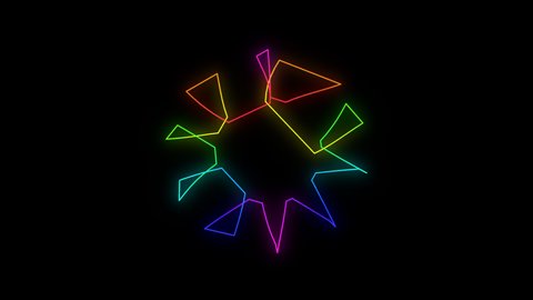 4K Animation abstract digital flashy neon glow color moving star. Seamless background motion screen. Looped animation in transparent background to suit all your projects.