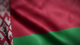 Waving flags of Belarus close-up. Digital render. Realistic animation. Loop video. Full HD