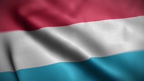 Waving flags of Luxembourg close-up. Digital render. Realistic animation. Loop video. Full HD