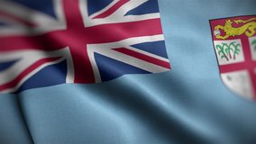 Waving flags of Fiji close-up. Digital render. Realistic animation. Loop video. Full HD