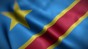 Waving flags of Democratic Republic of Congo close-up. Digital render. Realistic animation. Loop video. Full HD