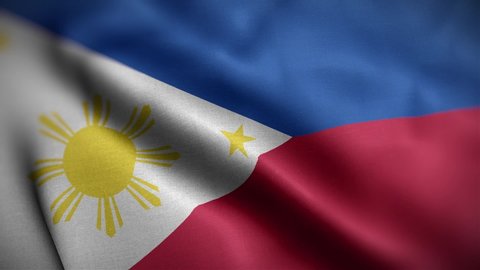 Waving flags of Philippines close-up. Digital render. Realistic animation. Loop video. Full HD