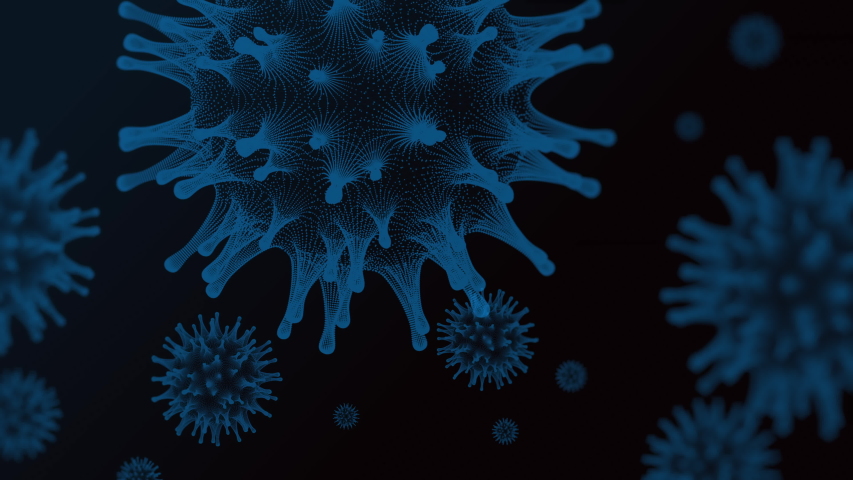 Blue 3D rendering Coronavirus 2019-nCov novel coronavirus concept resposible for asian flu outbreak and coronaviruses influenza as dangerous flu strain cases as a pandemic. Microscope virus close up.  Royalty-Free Stock Footage #1051073629