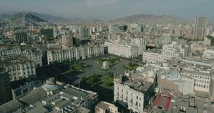 San Martin square,Lima downtown, in quarantine. Plaza San Martín, Lima - Peru. 4K Drone video of Lima lockdown.