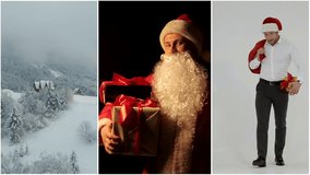 Christmas gifts collage, modern santa claus 2021, christmas celebration