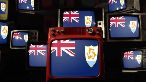 The national flag of Anguilla, a British overseas territory, on Retro TVs.