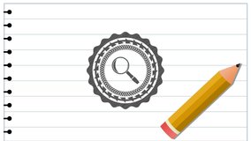 magnifying glass icon emblem drawn in pencil. Vector Illustration. Detailed. rotary tendency, conceptual pattern, loop animation continues