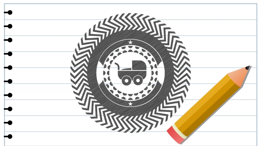 baby cart icon pencil emblem. Vector Illustration. Detailed. rotary style, conceptual pattern, loop animation continues