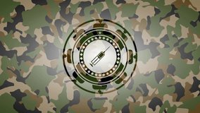 syringe icon on camouflage texture rotary desgin, conceptual pattern, loop animation continues