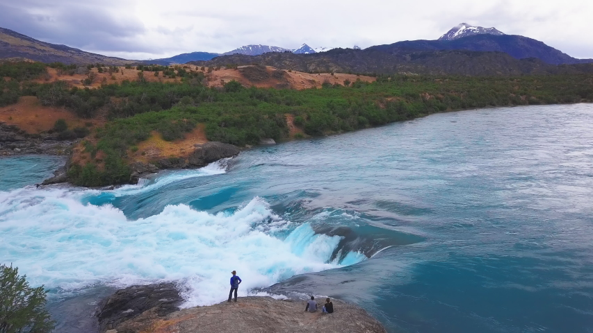Aerial view of the rapid river of Baker in Chilean Patagonia