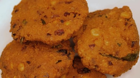 Closeup of crispy and tasty south Indian snack called masal vadai