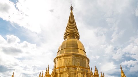 Golden Pagoda Sri Vieng Chai Of Phra Phutthabat Huai Tom Temple Lamphun, Thailand (Hyper Time Lapse)
